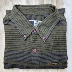 LOST Button Up Shirt 91/93 Mens Medium Green Striped Button Up Pocket Cotton